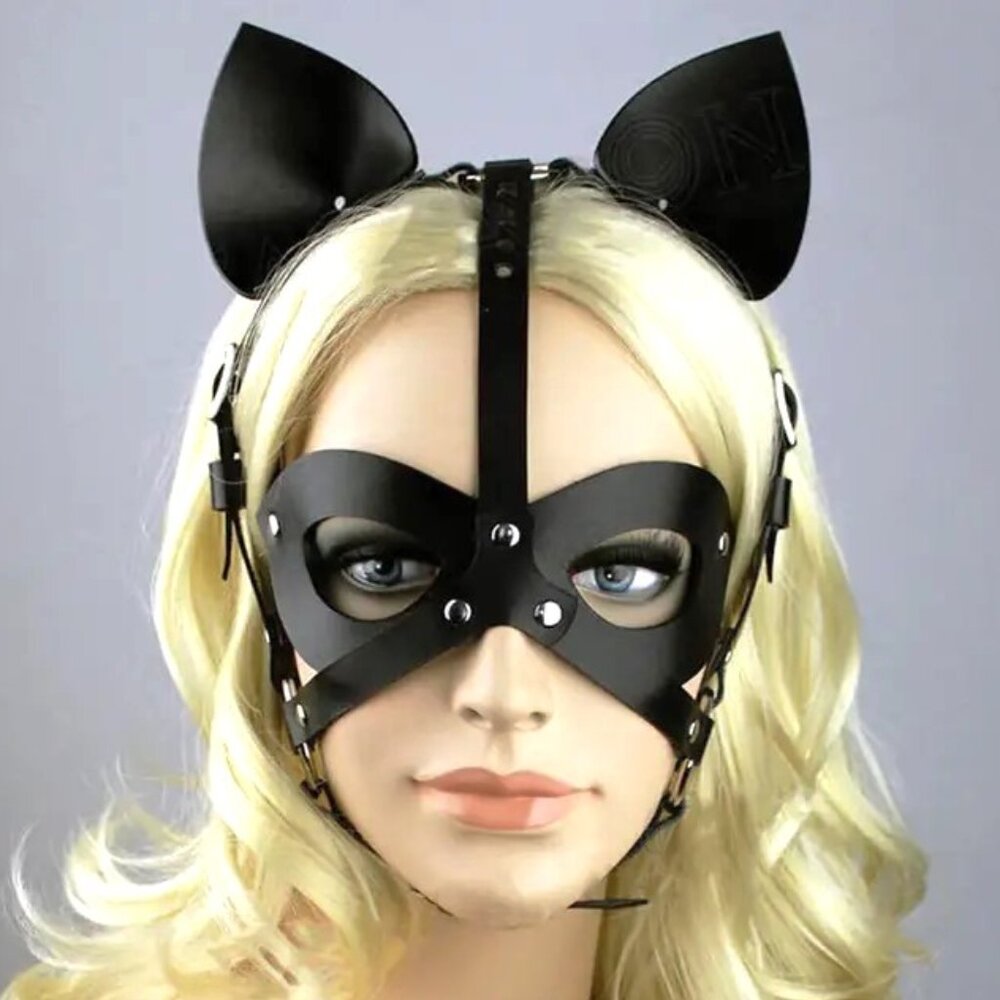 Cat Face Mask Leather Kinky Kitty Sexy Erotica Fetish Bondage Role Play Cosplay
